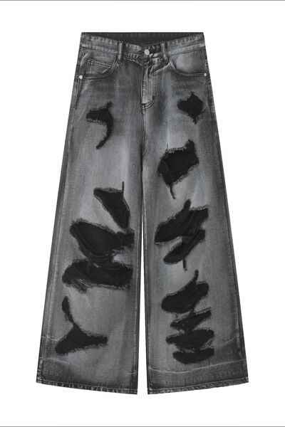 Distressed Wide Leg Jeans with Pockets - Damned Threads